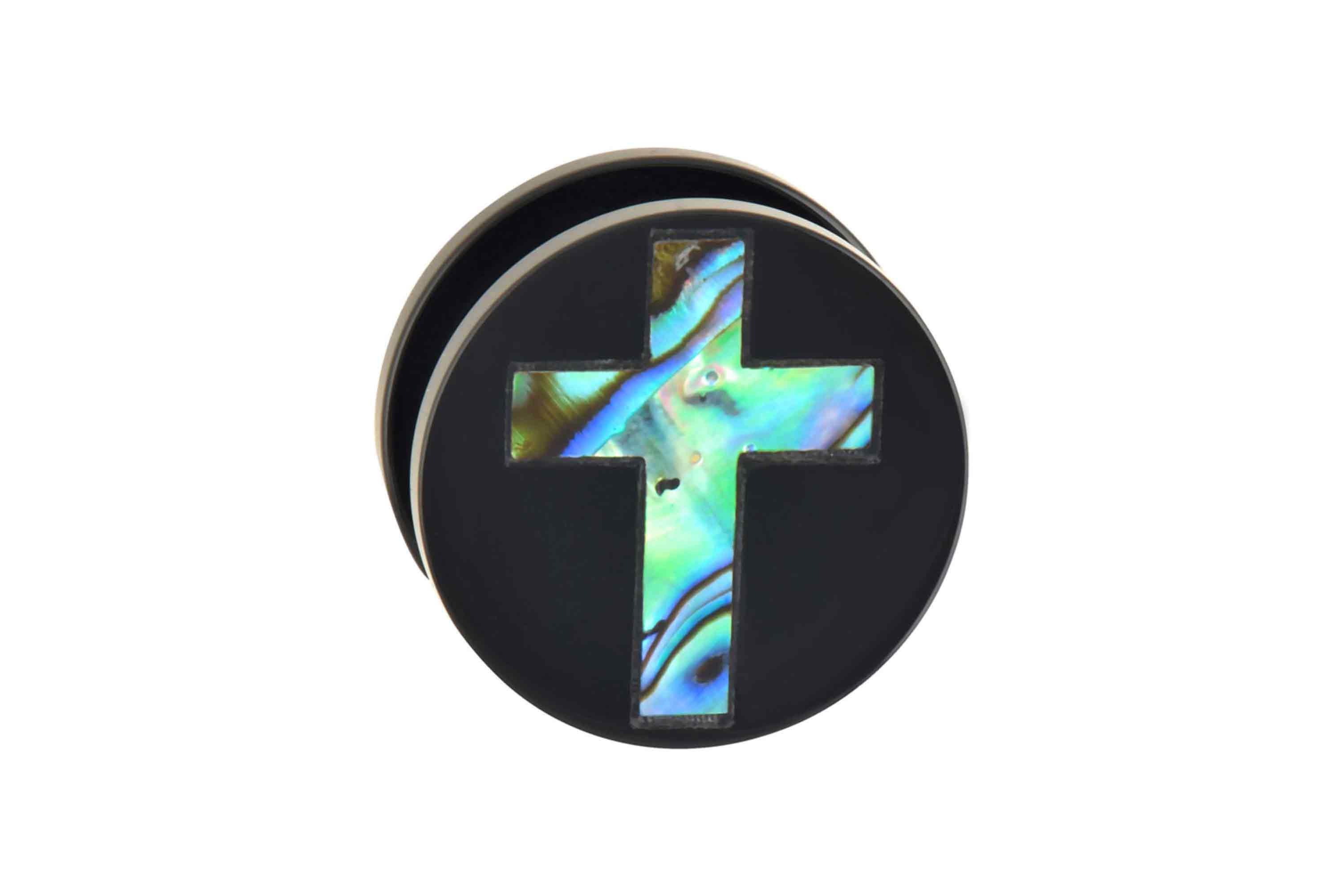 Acryl Plug mit Abalone-Muschel KREUZ ++SALE++ von Piercingline
